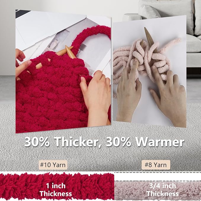 Cozyful Chunky Yarn for Hand Knitting - #10 Chunky Chenille Yarn, Jumbo Big Thick Chunky Yarns for Crocheting, Super Bulky Chunky Knit Blanket Yarns, 8 Skein (22 yds 8 oz Each Skein), Cherry Red