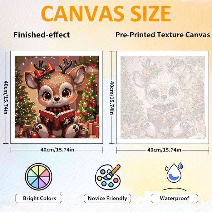CRZMODE Christmas Paint by Numbers Kit for Adults, Deer Paint by Numbers for Adults, Acrylic Painting Crafts for Home Decor Gift (16x16inch)