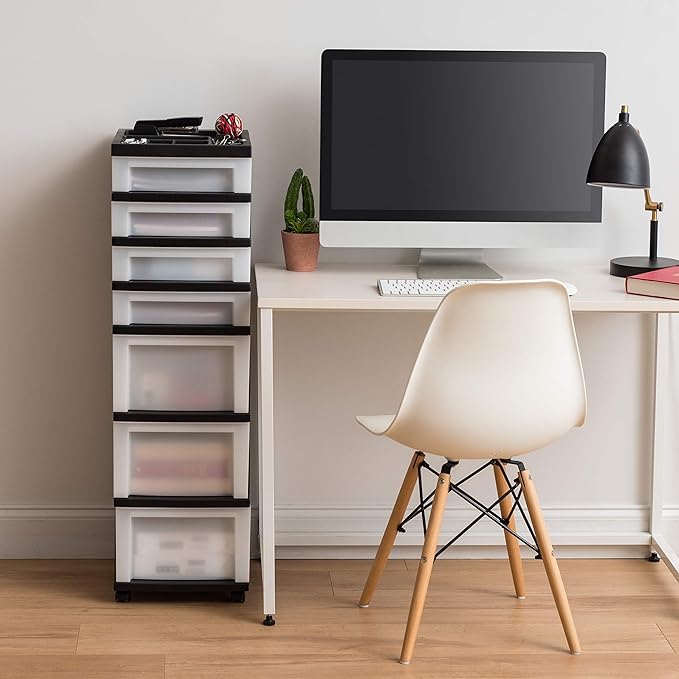 IRIS USA 7-Drawer Rolling Storage Cart, Black/Pearl