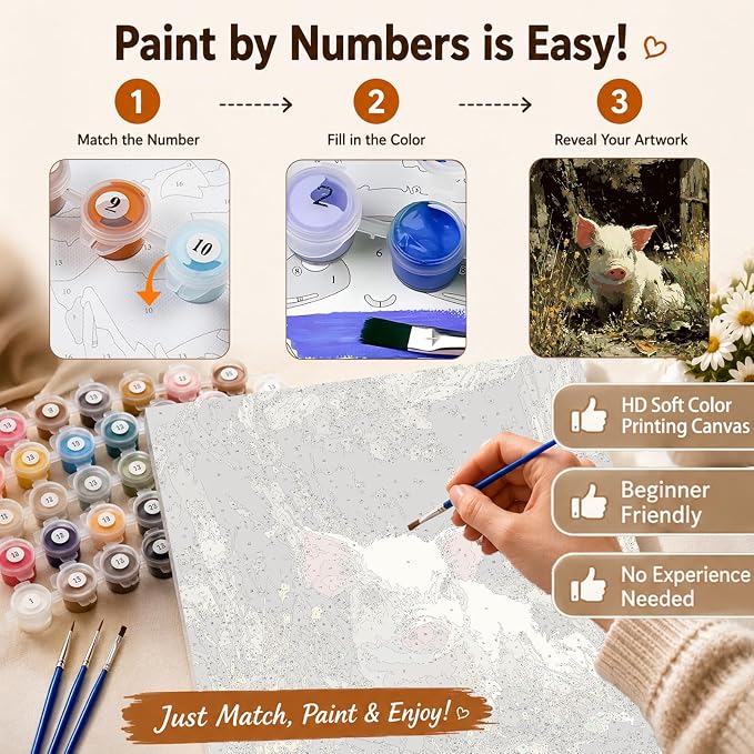 AUKELHJ Paint by Numbers Kit for Adults Beginner, Pig, 16X20 Inch | Paint by Number for Adults, Beginner Friendly, High-Definition Color Canvas, Stress Relief, Home Decor, Gifts, Unframed