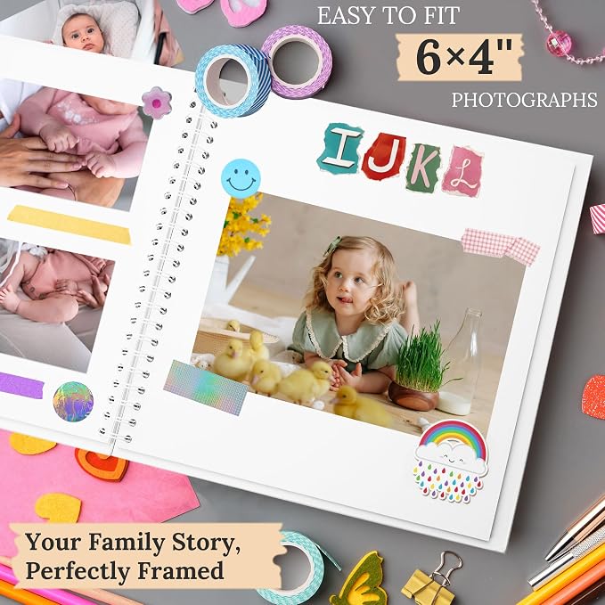Scrapbook Photo Album 8"x8" 20 Sheets 40 Pages Hardcover Kraft Paper White