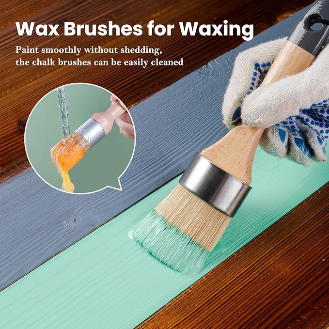 Mister Rui Chalk Wax Paint Brush 4 pcs, Large Wax Brush for Furniture | Natural Bristles Stencil Paint Brushes for All in One Paint, Acrylic Paint, Cabinets for Home Decor, Art Crafts, No Shedding
