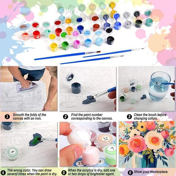 Arttoplus Flower Paint by Numbers Kit for Adults Beginner 16x20 inch | Flowers in a Vase Adult Paint by Number Kits on Canvas, DIY Oil Painting by Numbers for Gift Home Wall Decor (Without Frame)