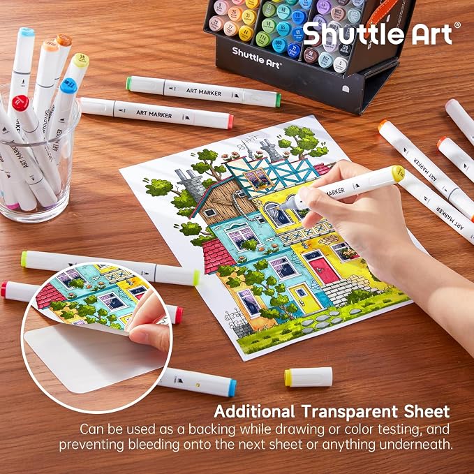 Shuttle Art 51 Colors Alcohol Markers, 50 Colors Dual Tip Art Marker Set Plus 1 Colorless Blender with Marker Case Perfect for Illustration Students Adult Coloring Sketching