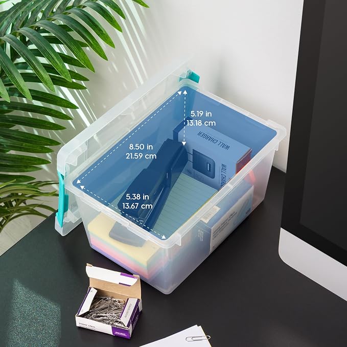 IRIS USA Storage Bins with Lids |Made in USA| 4 Qt - (6-Pack) - Clear | Sensory Craft Organizers, Plastic Clip Box Totes, Flat Containers for Organizing Paper, Office, Art & Study Supplies