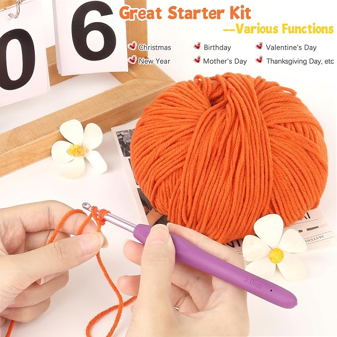 Katech Cotton Acrylic Blend Yarn for Crocheting-Crochet Yarn Set (Orange | 55% Cotton 45% Acrylic#3 DK (Light)-Super Soft Milk Cotton Yarn-Great Crochet and Knitting Starter Kit for Colorful Craft