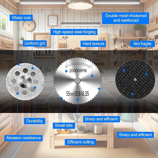 44Pcs Auxiren Cutting Wheel Kit for Dremel Rotary Tools, Mini HSS Circular Saw Blades Cutter, Resin Cutting Discs, 545 Diamond Cut Off Wheels for Cutting Wood, Metal, Plastic, PVC, Glass, Tile, Stone