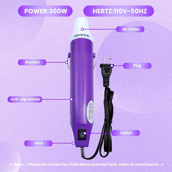 Heat Gun For Crafting, Mini Hot Air Gun For DIY Crafts,Heating Gun,Portable Heat-Gun Tool For Embossing Shrink Wrapping Drying Paint (Purple)