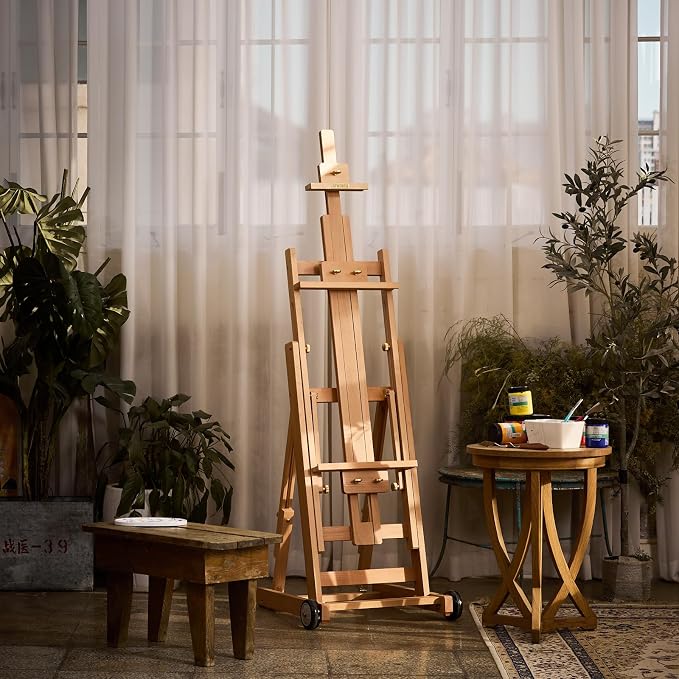 Artist Easel for Painting: Solid Beech Wood Art Easel Stand with Upgrade Hardware-H Frame Hold 2 Canvases up to 78"- Floor Painting Easel for Adults with Wheels