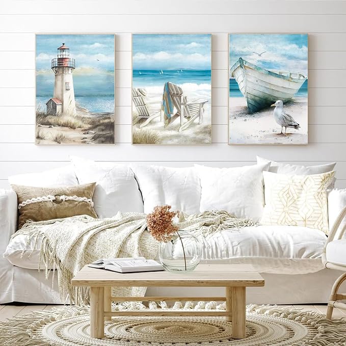 cupmod 6 Packs Beach Paint by Numbers Kit for Adults,Sea Side DIY Acrylic Oil Painting Numbers Kits on Canvas,Watercolor Adults Paint by Numbers Kits for Home Decor 9.8x13.8inch