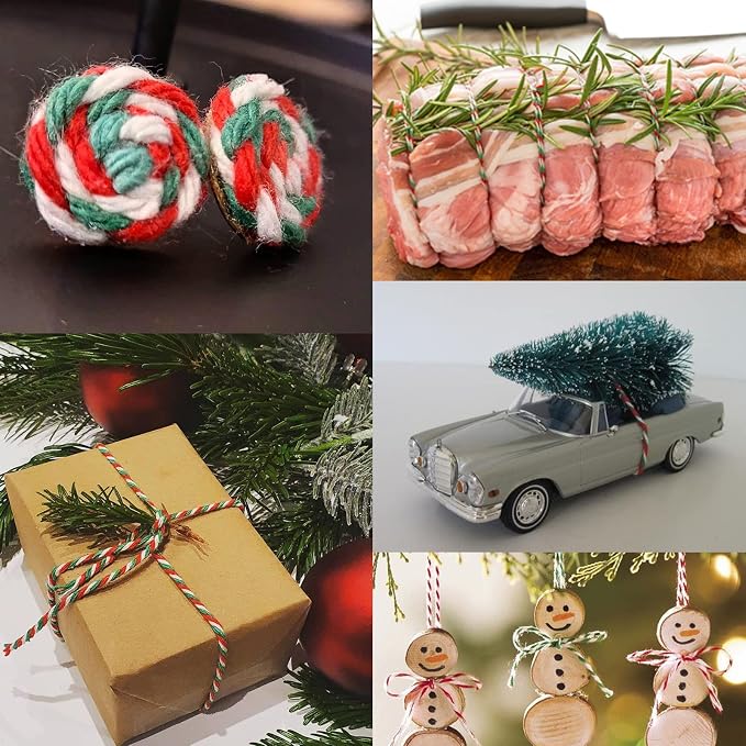 jijAcraft Christmas Twine String, 328 Feet Red Green and White Bakers Twine String, 2MM Heavy Duty Packing String for DIY Crafts, Christmas Decoration, Gift Wrapping, Craft Wrapping