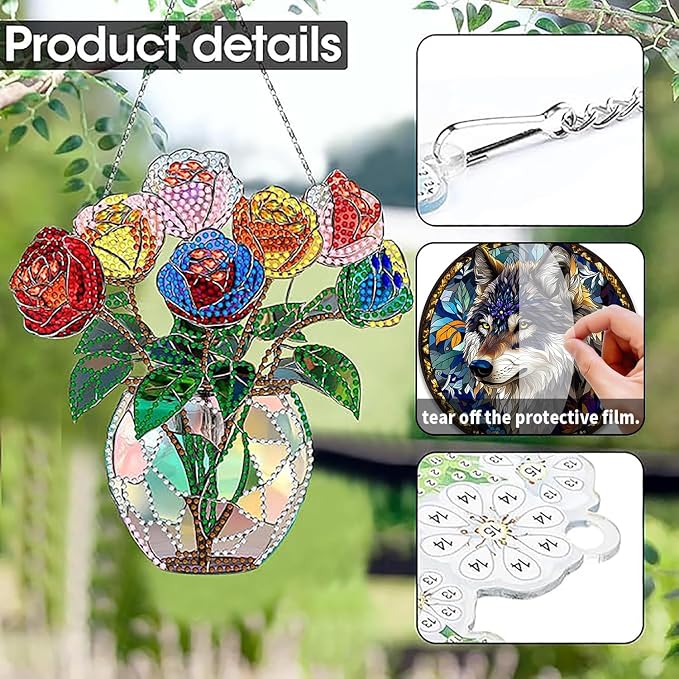 SKRYUIE Flower Hanging Pearl Diamond Art Kits for Adults Suncatcher A11