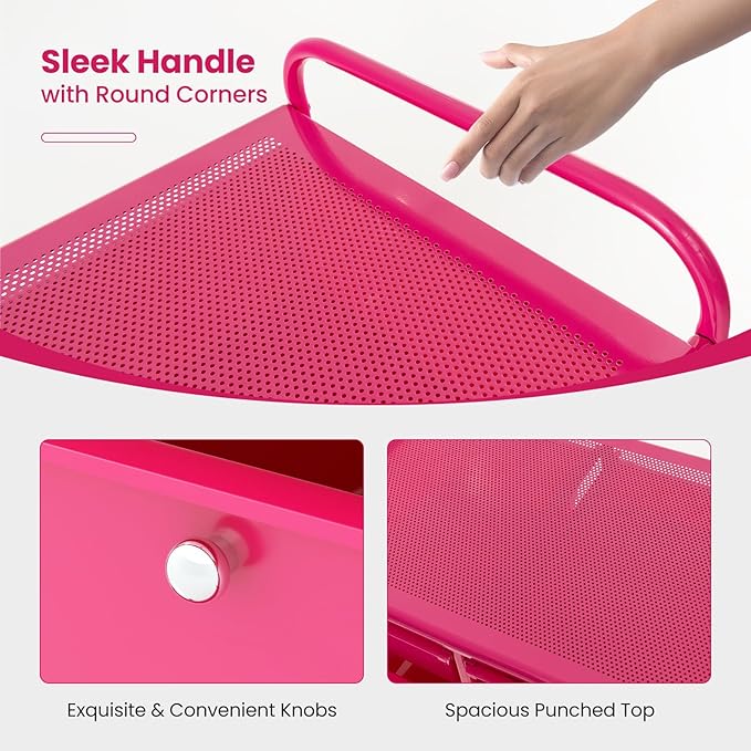 Giantex 9 Drawers Rolling Cart, Classroom Organizers, Storage Cart with Wheels, for Teacher Office Home School Supplies Tool Craft Art Paper, Hot Pink