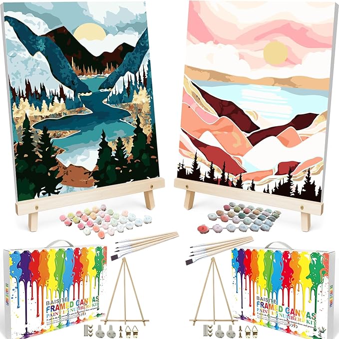 BAISITE Paint by Numbers Kit for Adults Beginners,16" Wx20 L 2 Pack Canvas for Painting Kits for Adults in Colorful Box 1112 Already Framed
