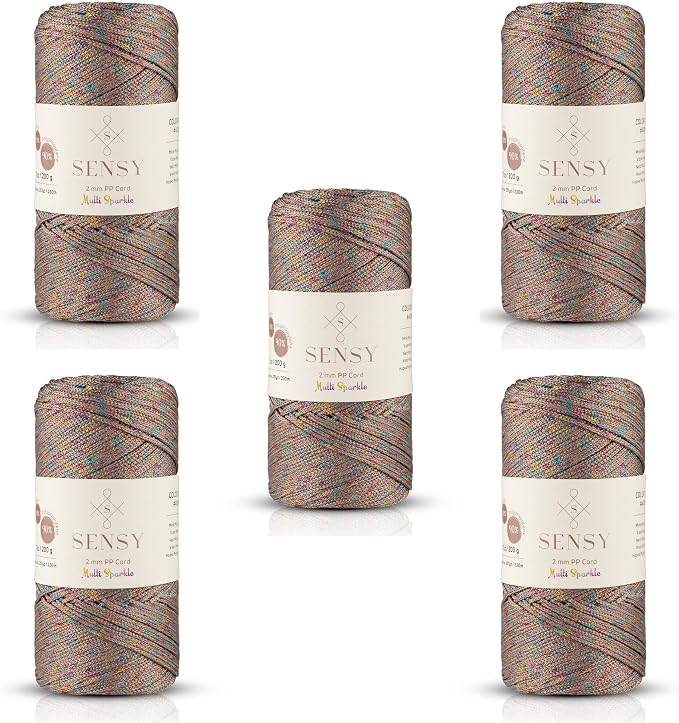 S Sensy 2mm -Premium Polypropylene Macrame Cord 5 Skeins Mink Multi Sparkle