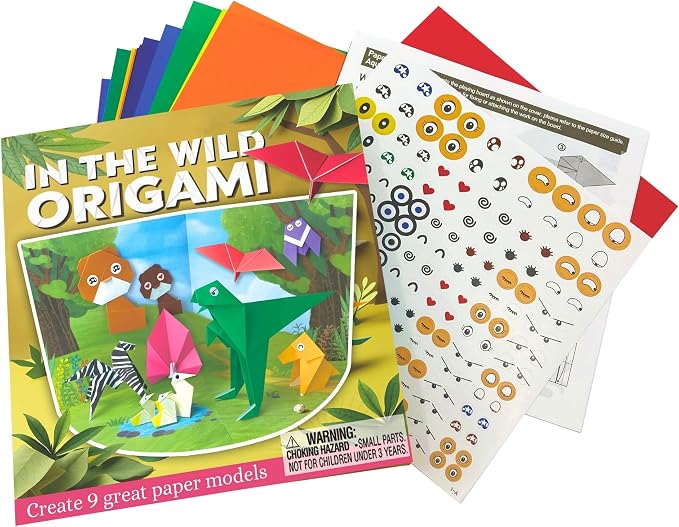 House of Marbles Wildlife Origami Kit for Kids - Beginner Paper Folding Craft Set with 30 Sheets, 9 Animal Models, Stickers & Display Scene