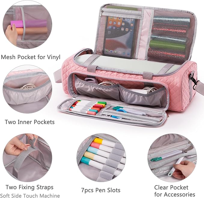 AMOIGEE Puff Carrying Case for Cricut Explore 5, Quilted Storage Bag for Die-Cutting Machine, Travel Craft Tote with Pockets for Vinyl, Tools, Mats and Cricut Accessories and Suppliers
