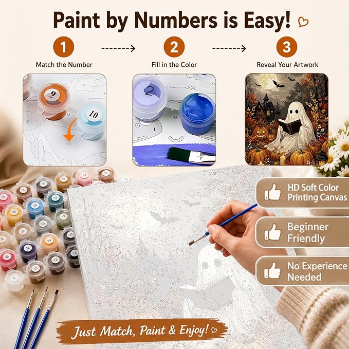 AUKELHJ Paint by Numbers Kit for Adults Beginner, Halloween, 16x20 inch | Paint by Number for Adults, Beginner Friendly, High-Definition Color Canvas, Stress Relief, Home Decor, Gifts, Unframed