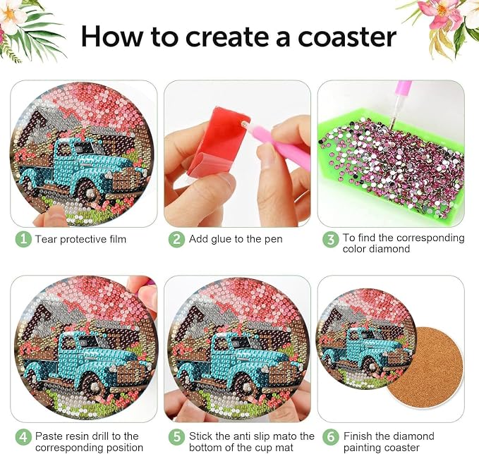 8 Pcs Diamond Art Coasters Kits, Truck Diamond Painting Coasters Kits
