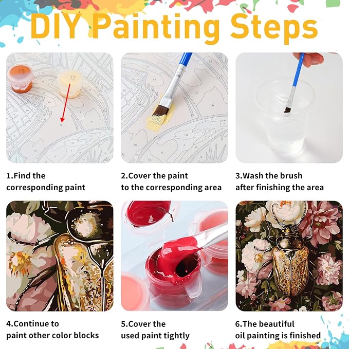 Bettle Paint by Numbers Kit for Adults, 16x20 inch | DIY Painting Kits Crafts for Adults, Relieve Stress, Gift, Home Wall Decor