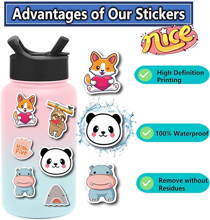 200Pcs Water Bottle Stickers for Kids Teens, Waterproof Vinyl Stickers | Back to School Supplies Classroom Decor, Teacher Supplies & Classroom Must Haves