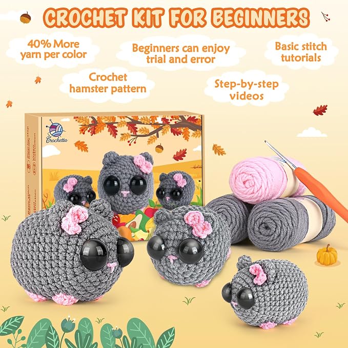 Crochetta Beginner Crochet Kit with Step-by-Step Video Tutorials, Learn to Crochet for Adults & Kids, Knitting Craft Supplies, Hanging Plants Home Decor (40%+ Yarn)