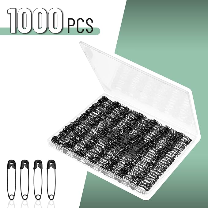 Mr. Pen- Small Safety Pins, 1.1 Inch, 1000 Pack, Black, Nickel Plated Steel