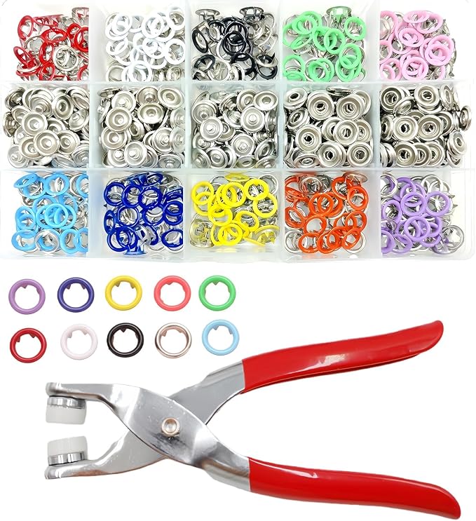 200 Sets Snap Button Kit with 10 Colors,Metal Snaps Buttons with Metal Pliers and Fastener Parts,Multicolor Press Tool Kit Perfect for DIY Clothing and Crafts(9.5mm)