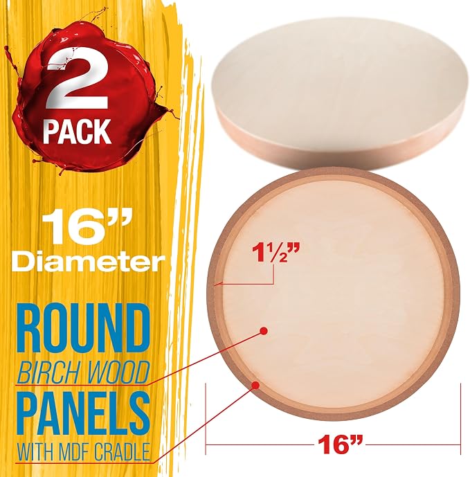 U.S. Art Supply 16" Unfinished Round Birch Wood Panels for Painting