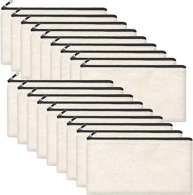 Legigo Blank Canvas Bags Zipper Pouch Makeup Bags Pencil Pouch Bulk | Multi-Purpose, Sturdy Canvas Pouch with Zipper, Cosmetic Travel Toiletry Bag for DIY Crafts, Gifts & Storage, 8.3 x 5 Inch