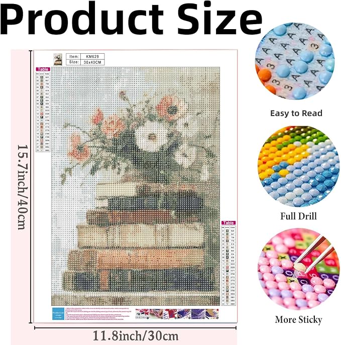 Diamond Art Kits for Adults,Book and Flower 5D Diamond Painting Kits | DIY Paint By Diamonds,Full Drill Round Diamond Dot Gem Art Painting, Relaxing for Home Wall Art Decor, Gift,11.8 X 15.7 inch