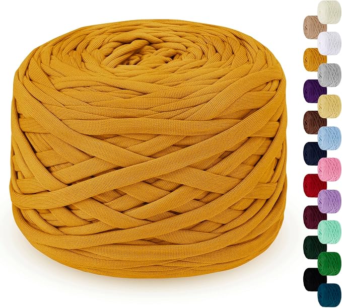 285g T Shirt Yarn for Crocheting 109 Yards Elastic Ribbon Thick Crochet Fabric Knitting T-Shirt Yarn for Crochet Bag, Blanket, Basket, DIY Projects, Home Decor (Ginger)