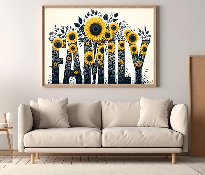 5D Diamond Painting Kits for Adults, Family Sunflower Diamond Art Kits | DIY Full Drill Diamond Dot Gem Painting for Home Wall Decor 12x16inch
