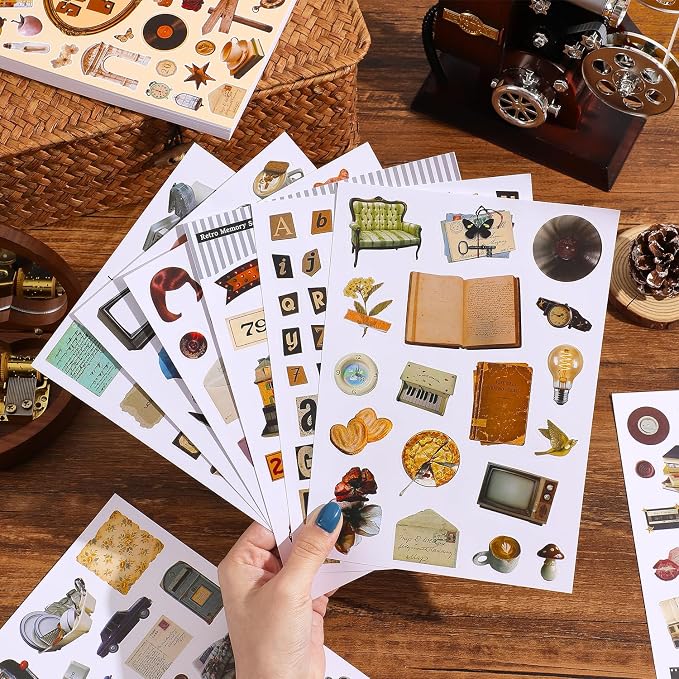 1000Pcs+ Vintage Sticker Book, Retro Antique Old Fashion Aesthetic Decorative Stickers for Journal Scrapbook Craft Supplies for Adults Teens Girls