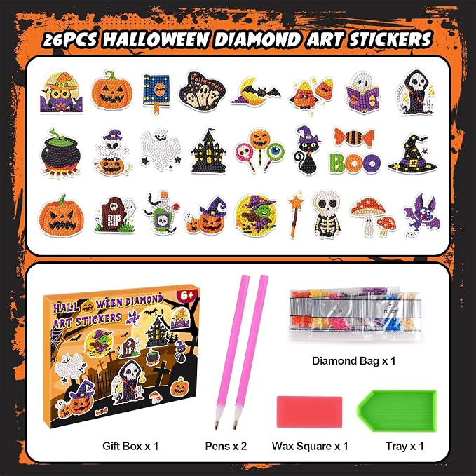 Labeol Diamond Art Kits for Kids Boys and Girls Ages 6-8-10-12 Easy to DIY Creative Diamond Art Sticker Craft by Numbers Kits for Kids and Adult Beginners (Halloween)
