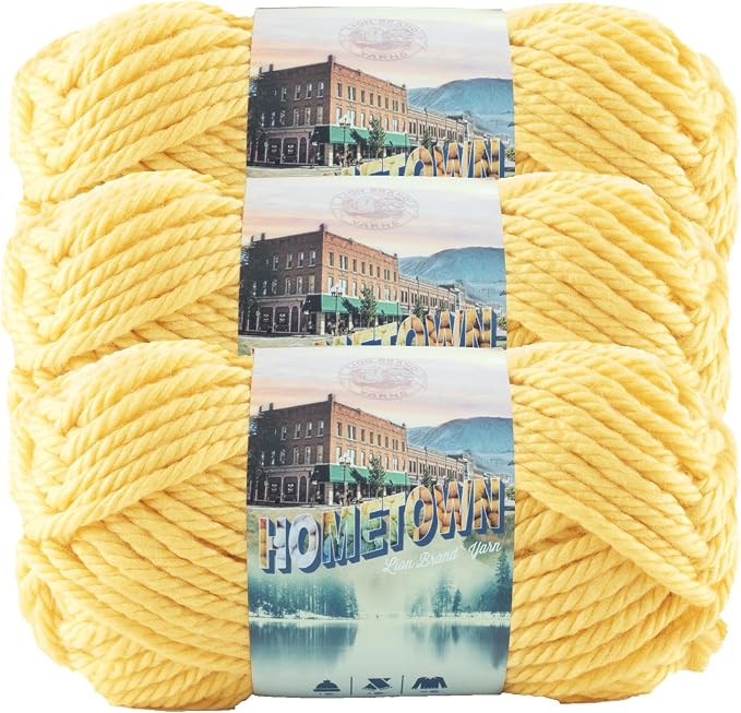 Lion Brand Yarn Hometown Yarn, Super-Bulky Yarn for Knitting, Crocheting, and Crafting, 3 Pack, Pittsburgh Yellow | Super Bulky Acrylic Fiber for Warm Crochet Blankets, Knit Winter Hats, Chunky Cardigans, Soft Scarves, Weaving