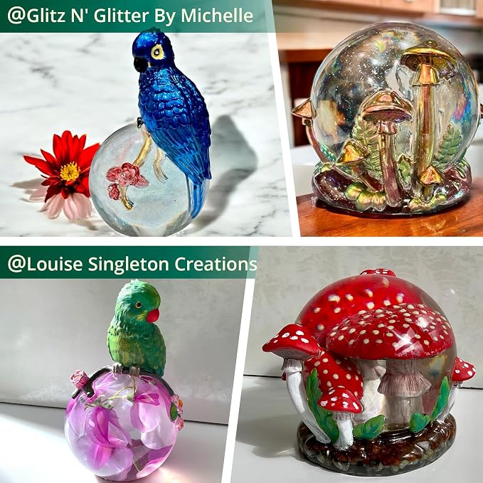 LET’S Resin Crystal Ball Resin Molds, Crystal Orb Decorative Statue Silicone Molds with Mushroom Stand and Bird Figurine,3D Sphere Epoxy Resin Molds for DIY Tabletop Decor, Housewarming Gifts