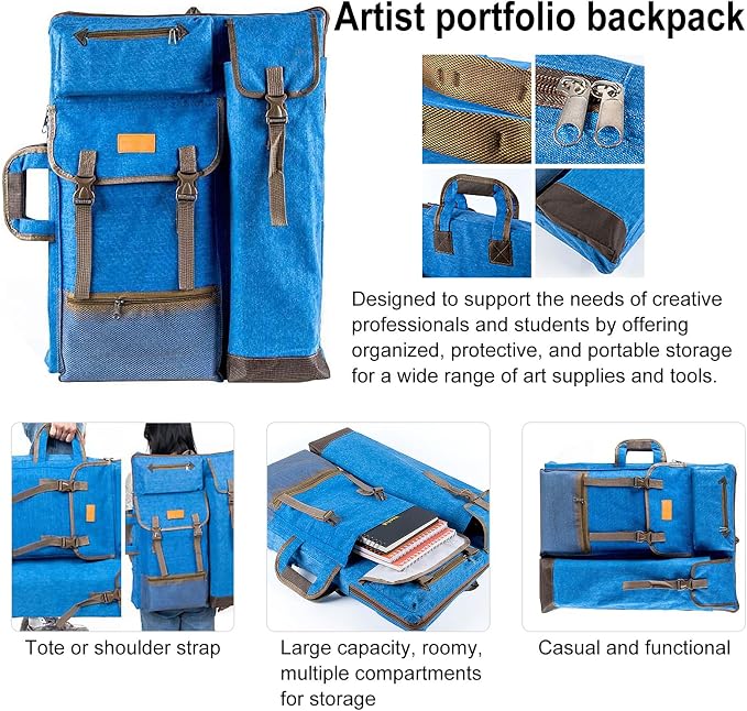 TRANSON Art Portfolio Case Artist Backpack Canvas Bag Large 26” x 19.5”