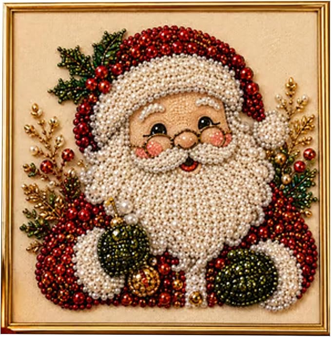 Irsnianianfa DIY Christmas Pearl Diamond Art Painting Kit with Frame,11.8x11.8in 3D Christmas Pearl Beads Art Craft for Adults Beginner,Holiday Christmas Wall Decor,Healing Stress-Relieving(A03)