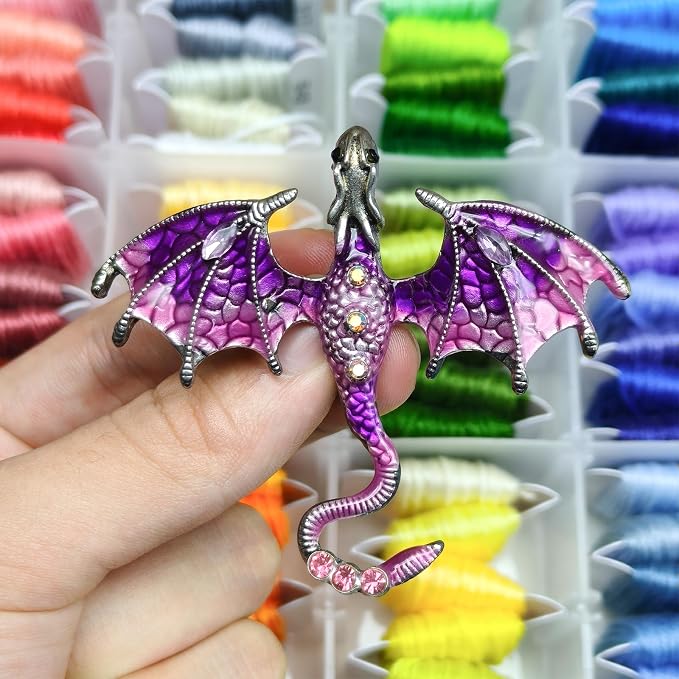 Large Dragon Needle Minder, Needle Minder Magnet, Magnetic Needle Nanny, Fantasy Needlework Accessories for Cross Stitch & Embroidery (Purple)