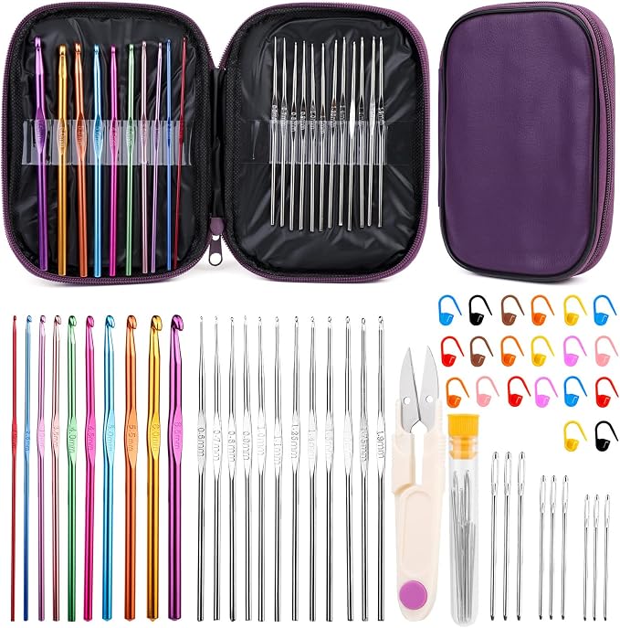 IMZAY 54 Pcs Crochet Hooks Set, 0.6mm-6.5mm Crochet Needles for Yarn | Crochet Kits for Beginners Ergonomic Crochet Hooks with Knitting Accessories, Crochet Supplies, Knitting Needles for Craft
