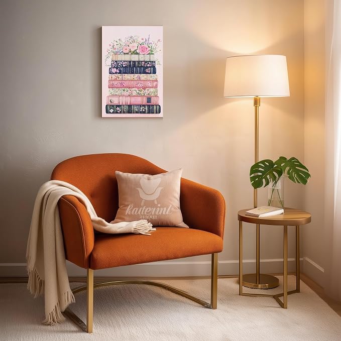 Gemozaic Book Framed Paint by Numbers Kit for Adults with Easel, 8x12 in | Floral Books Paint by Number for Adults, Small DIY Acrylic Pink Numbers Painting on Framed Canvas for Home, Wall Decor, Gift