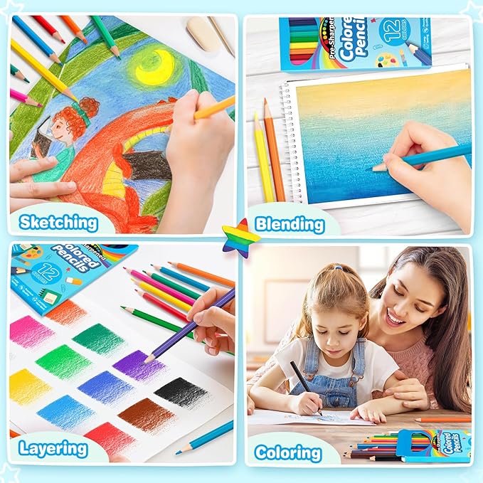 V-Opitos 48 Count Colored Pencils, 4 Packs Pre-sharpened Coloring Pencils for Kids in 12 Colors, Bulk School Supplies for Teachers, Ideal Back to School Supplies & Classroom Prizes