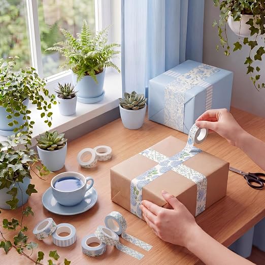 Gueevin 24 Rolls Floral Washi Tapes Set Scrapbook Supplies, Blue Hydrangea | 15 mm Watercolor Flower Washi Tapes, Back to School DIY Craft Arts, Junk Journaling Planner Gift Wrapping Supplies