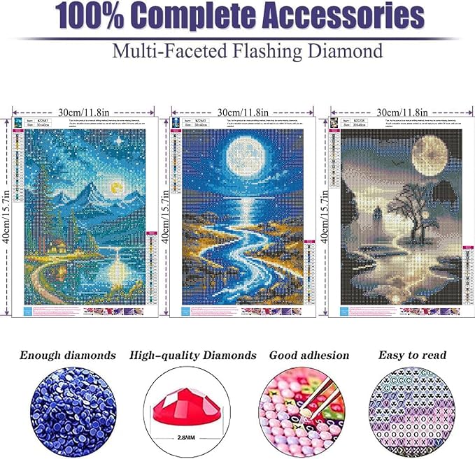 mrpwnle 3 Pack Moon Diamond Art Kits for Adults Moon Diamond Painting Kits