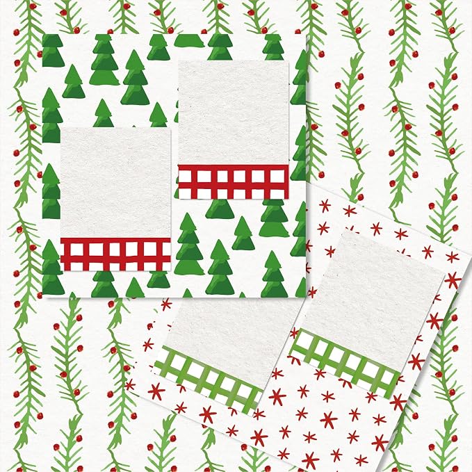 JarThenaAMCS 24 Sheets Christmas Pattern Paper Watercolor Xmas Tree Stripe Scrapbook Specialty Paper Double Sided Red Green Art Papers for DIY Crafts Supplies, 6 x 6 Inch