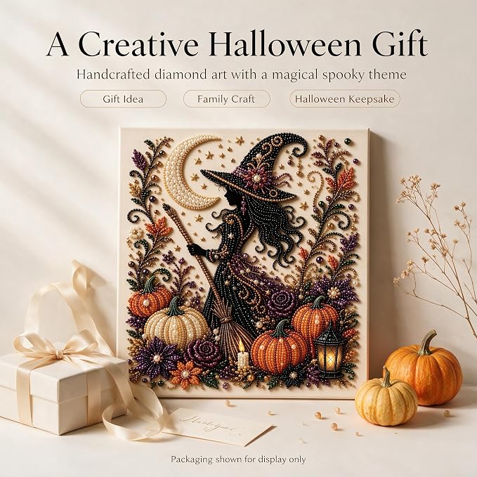 Halloween Ghost Pearl Diamond Art DIY Kit 3D Diamond Painting (Witch)