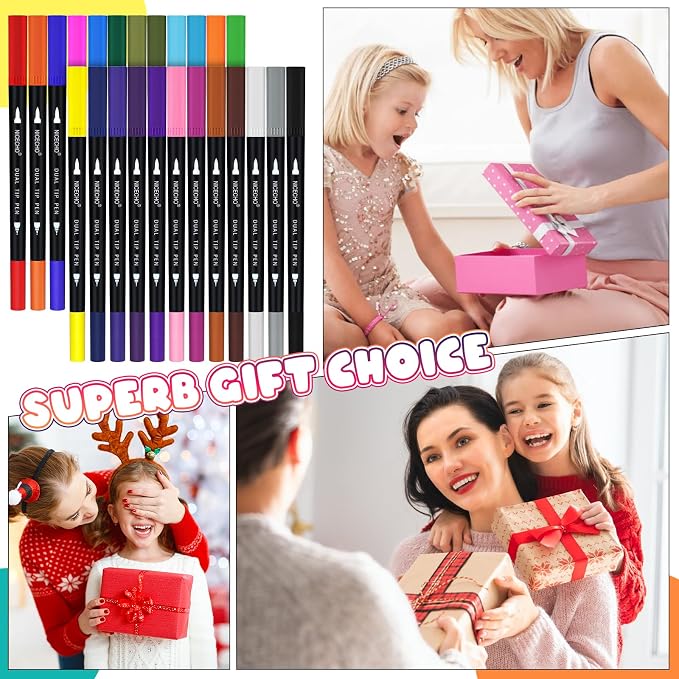 Nicecho 24 Colors Dual Tip Art Markers Pens for Adult Coloring Books | Brush and Fineliner Tip Art Suppliers for Journaling Note Taking Lettering
