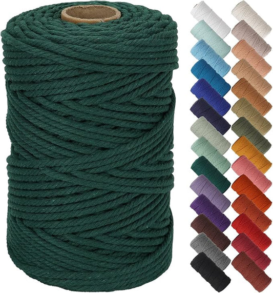 NOANTA Dark Green Macrame Cord 5mm x 109yards, Cotton Rope Macrame Yarn | Macrame Rope Supplies, 3 Strand Twisted Cotton Yarn String, Cotton Cord for Wall Hanging, Plant Hangers, Crafts, Knitting