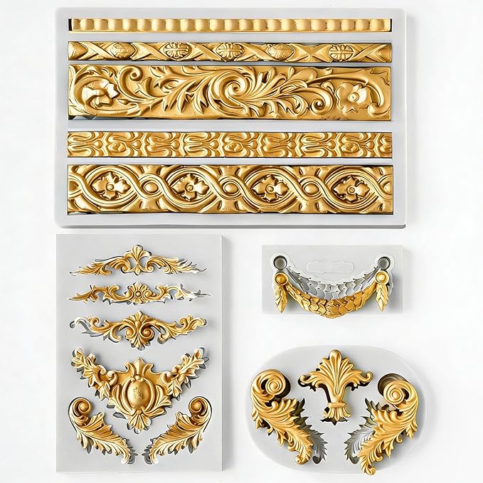 HKNMTT Baroque Style Silicone Molds Curlicues Scroll 3D Border for Clay Fondant Chocolate Sugar Craft Decor, Vintage Wedding Birthday Cake Cupcake Topper Decoration